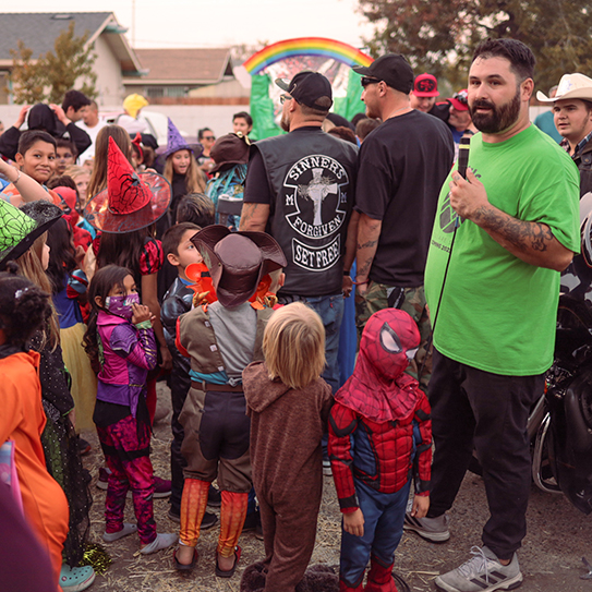 Photo of Brandon Davison with a crowd
