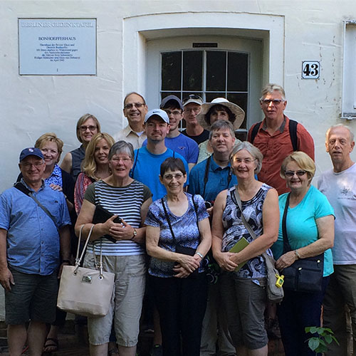 Group photo of travelers smiling