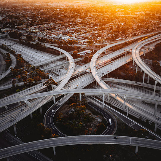 Image of a intersecting highways across a cityscape
