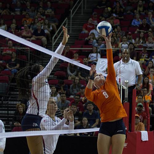 Action volleyball shot of Bissie DenHartog