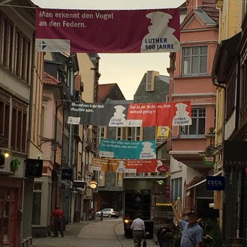Photo of city in Germany with banners hanging