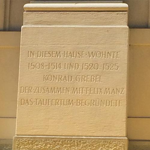 Commemorative plaque for Conrad Grebel