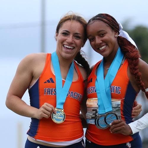 College track and field athletes smiling