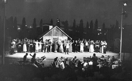 Pacific College performance photo in the amphitheater from 1973