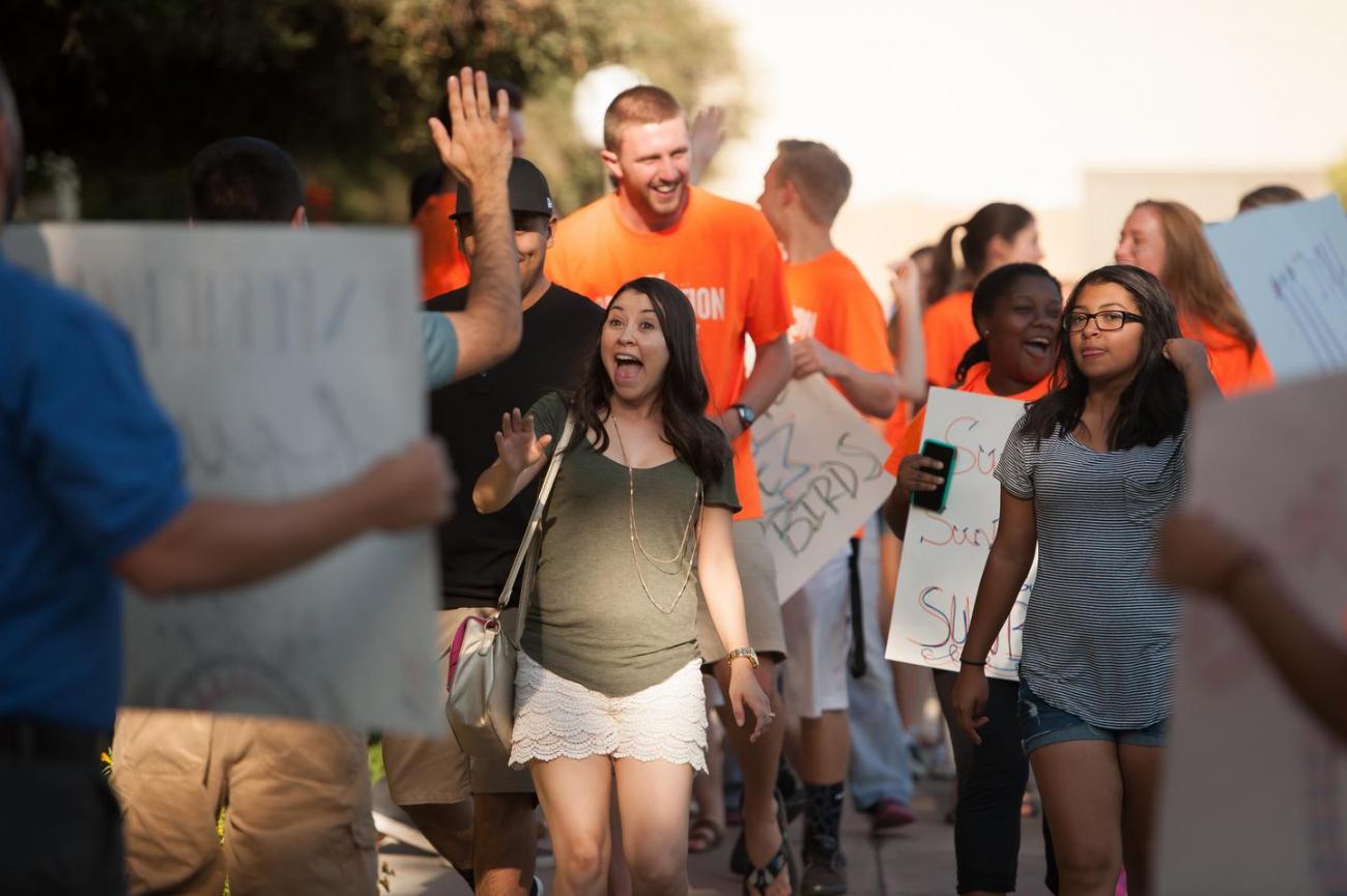 New students at orientation