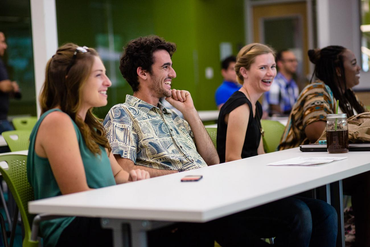 Students at a desk during class