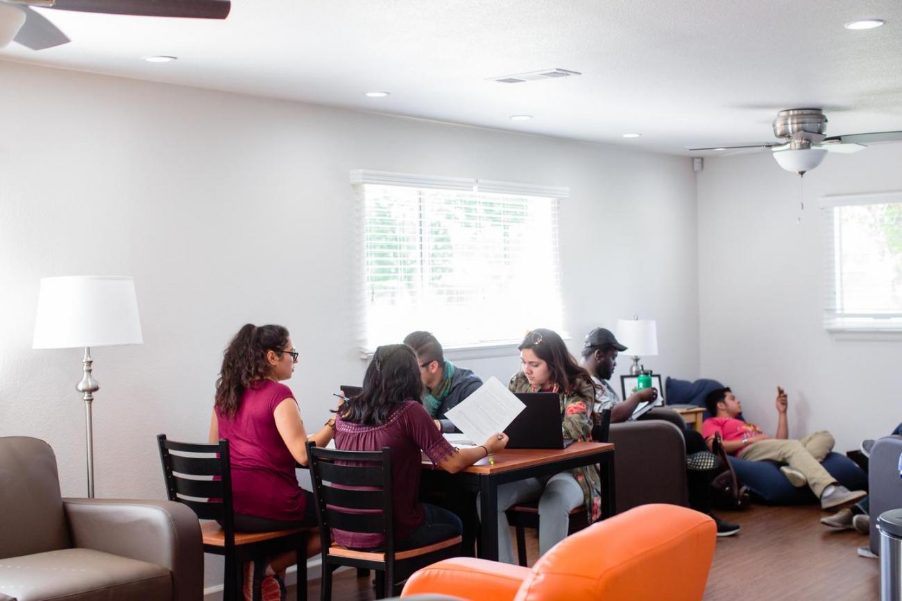 Students hanging out in the commuter spaces