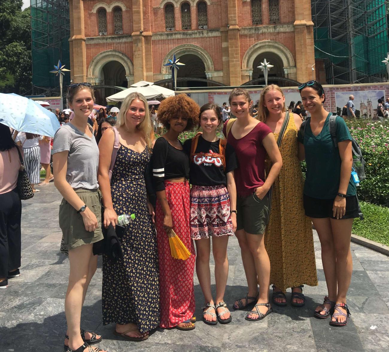 Photo of ladies near a temple