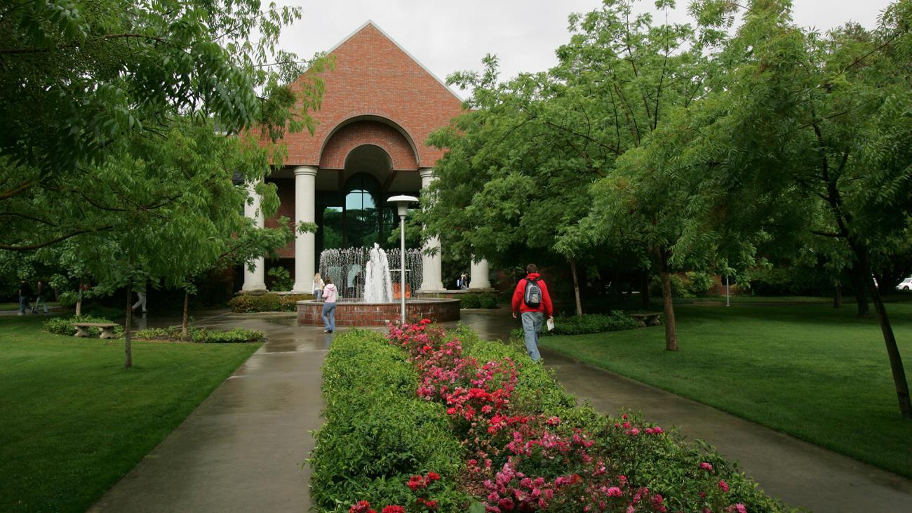 East view of McDonald Hall fountain