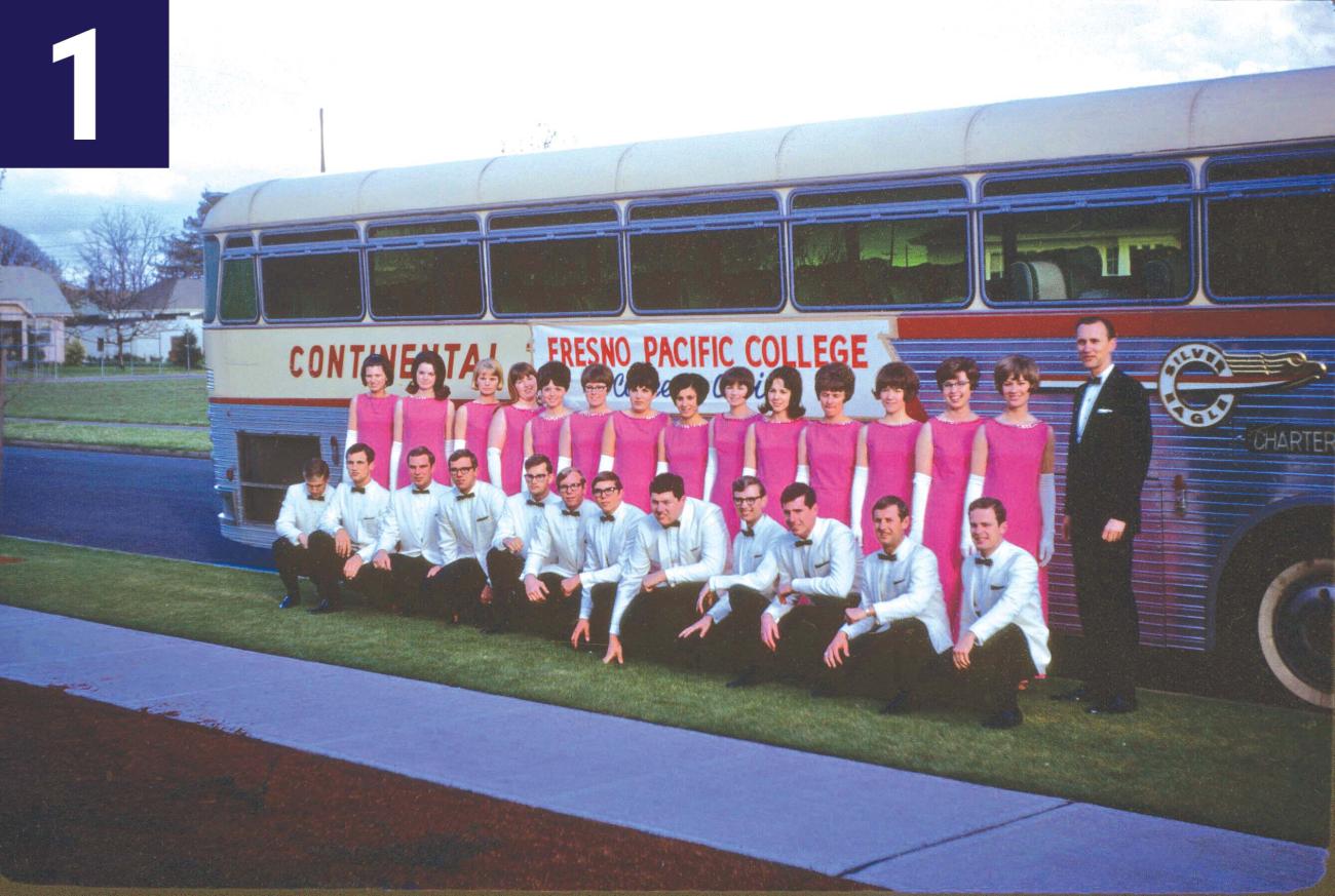 Alumni mystery photo of students standing in front of a bus
