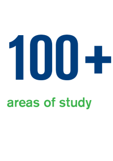 100+ areas of study