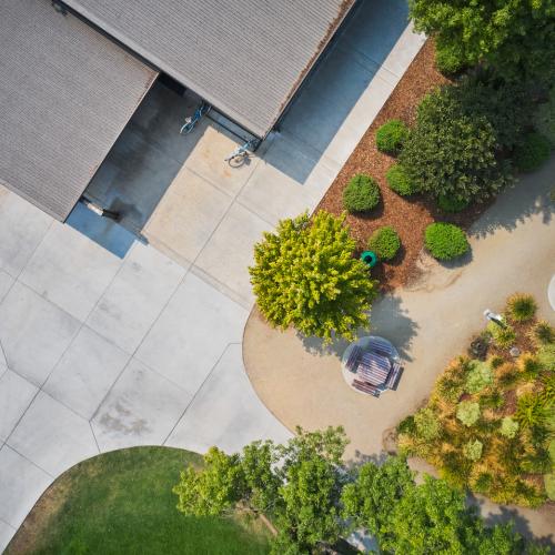 Aerial view of the bookstore