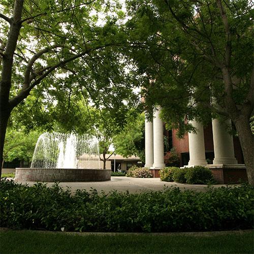 McDonald Hall and fountain