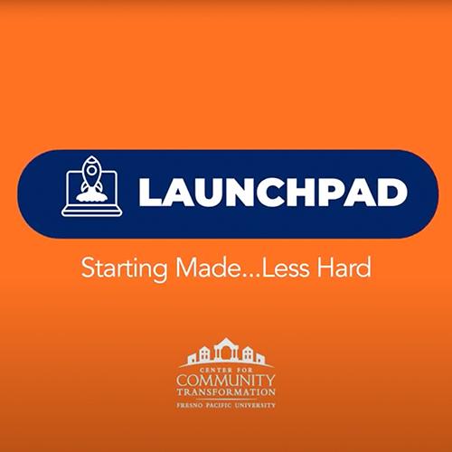 Orange and blue graphic promoting Launchpad