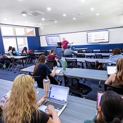 FPU professor teaching in renovated classroom